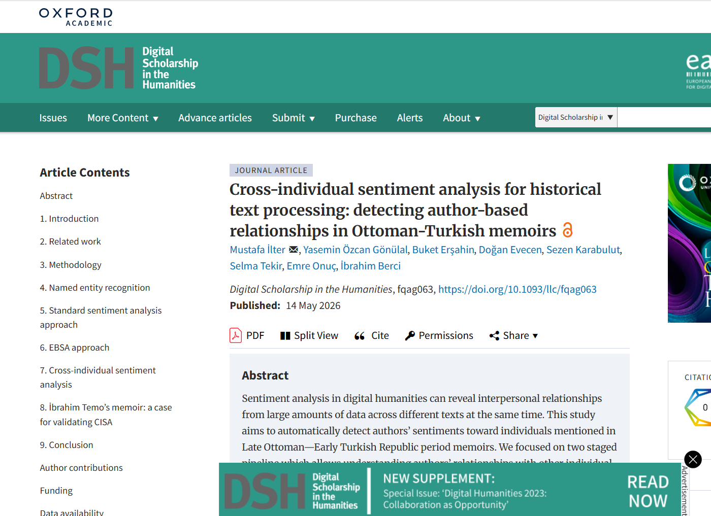 Laboratuvar Ekibimizin Yeni Makalesi Oxford DSH Dergisinde!